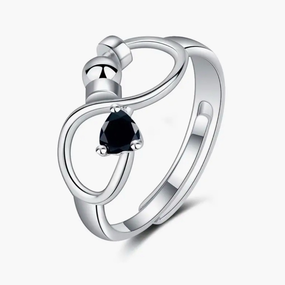 Ring Dainty Black Stone Adjustable Infinity Fidget Silvery All Occasions/Sizes